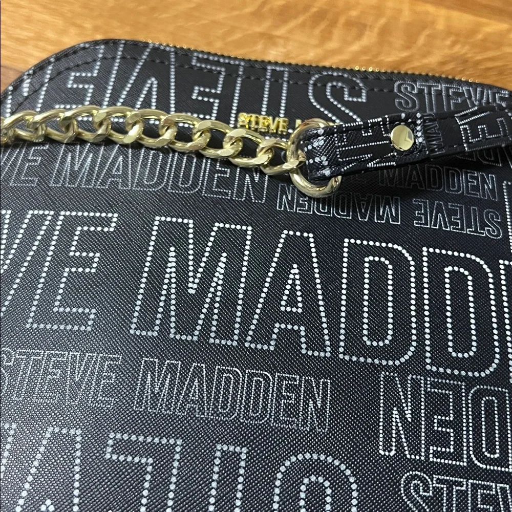 Steve Madden Black Logo Crossbody with Gold Plaque